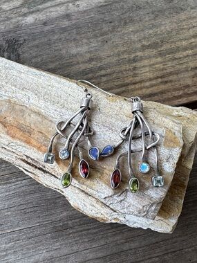 Artisan Sterling Silver Earrings with Gemstones